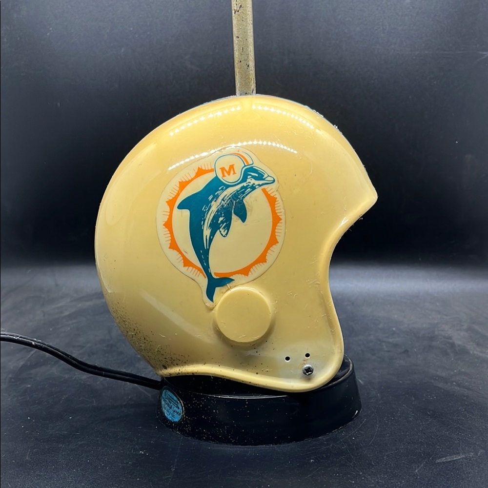 Vintage 1973 Miami Dolphins Helmet Lamp - Yellow with Teal Orange Logo NFL Team